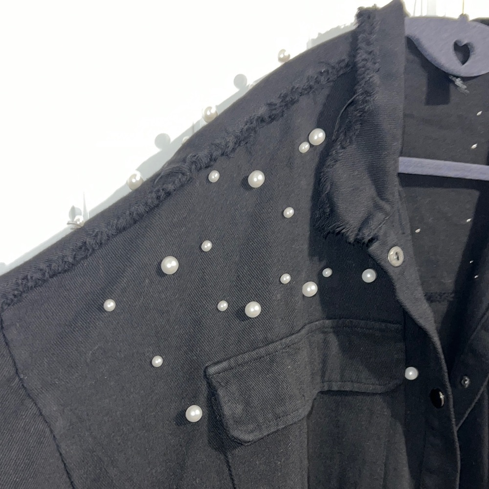 SHEIN Black Denim Jacket with Pearls!! - Picture 5 of 11